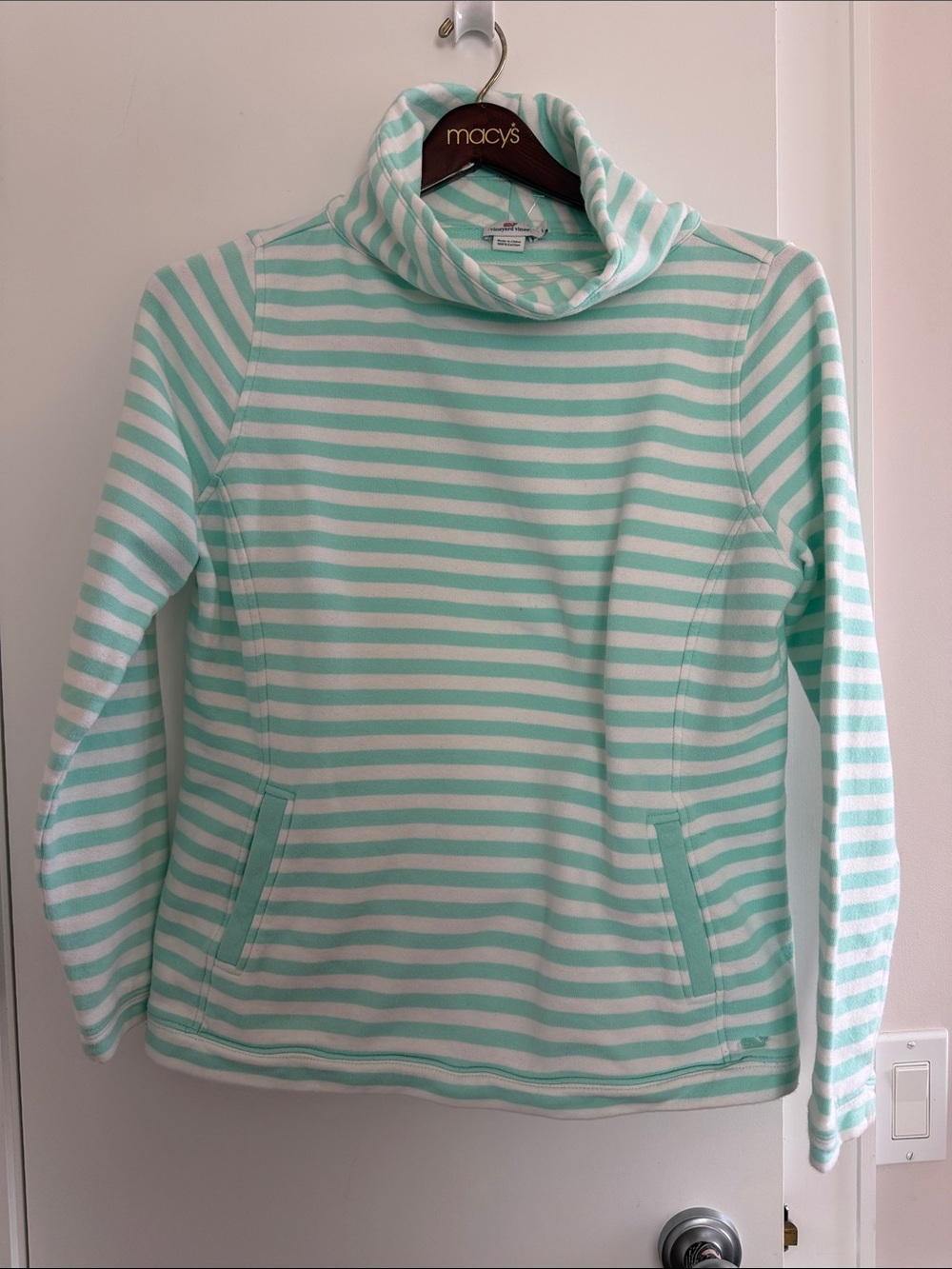 Vineyard Vines Mint and White Striped Cowl Neck Sweater size L